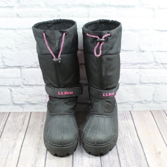 LL Bean Girl's Black Pink Pull On Northwoods Insulated Winter Boots Size 7 - Picture 6 of 11